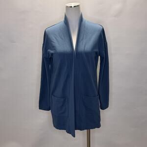 Free Fly Cardigan Sweater Womens Medium Blue Open Front Pockets Knit Bamboo